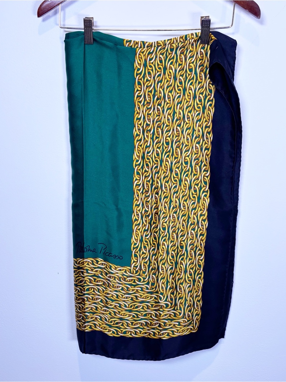 Paloma Picasso Silk Square Gold Chain Scarf